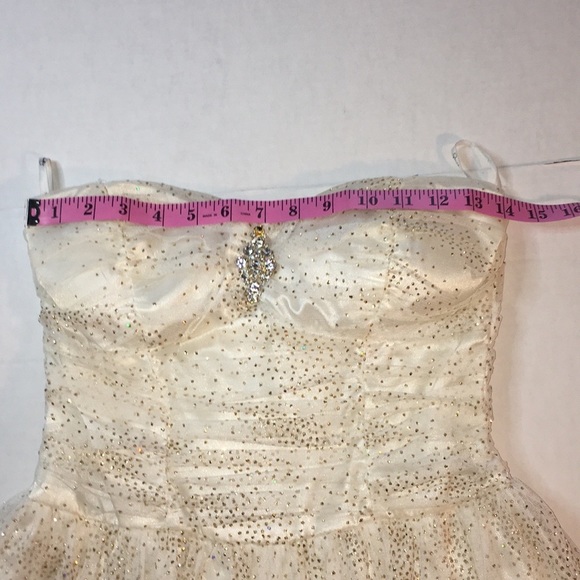 PROM SPEECHLESS 11 Jr. Satin& Tulle Dress 🍒Boned Bustier White & Gold Stunning - Picture 6 of 16